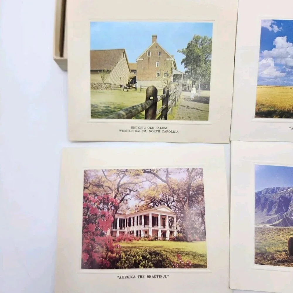 Vintage America The Beautiful 10 Embossed Color Photo Blank Note Cards Envelopes